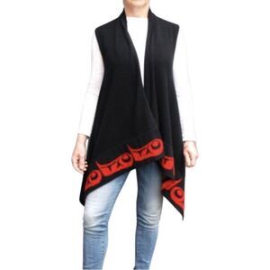 NWT Wild Coast Klatle-Bhi 100% Black & Red Merino Wool Eagle Vest